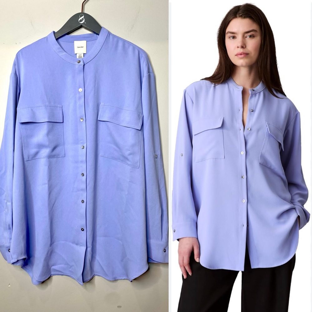 NWT Calvin Klein Women's Crepe Relaxed Button-Down Shirt